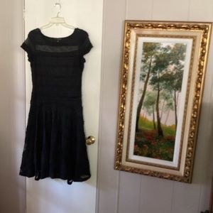 Sangria Black Lace Overlay Cap Sleeve Lined Fit & Flare Dress Size 14